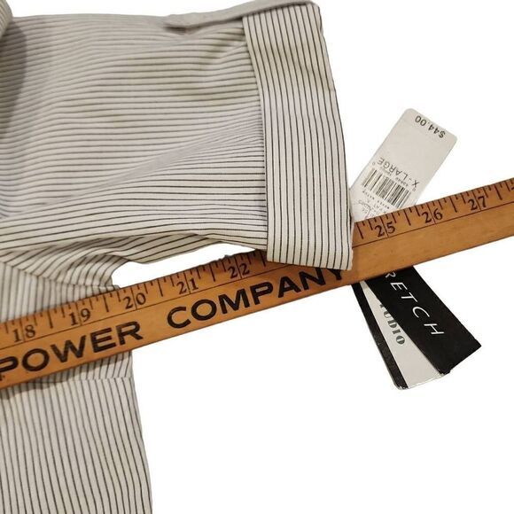 AB Studio Striped Button Front Blouse Woven Watch Pattern Women's Size XL Cotton - Picture 5 of 11